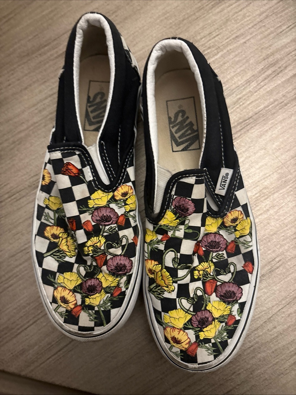 Vans Slip-On Checkerboard Floral Sneakers - Black/White/Yellow/Purple/Red
